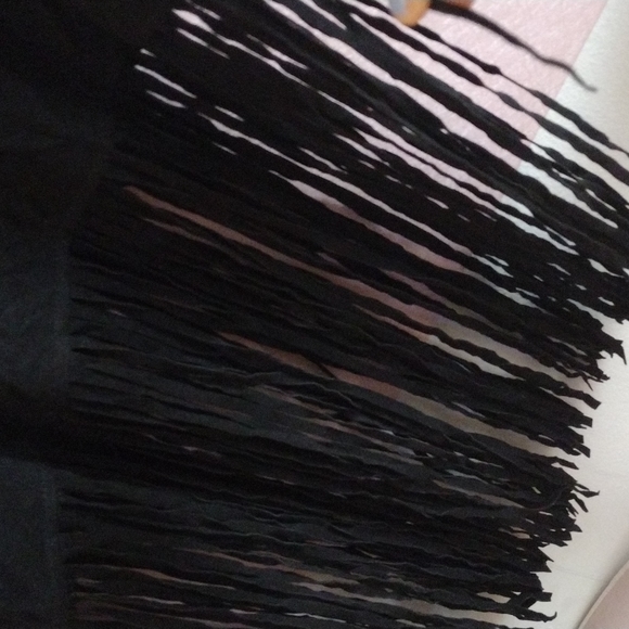 New York & Co Black Mock Neck Fringe Dress - Picture 4 of 6